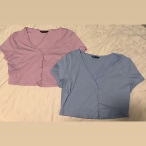 This is a double set, SHIEN, cropped shirt, purple and light blue